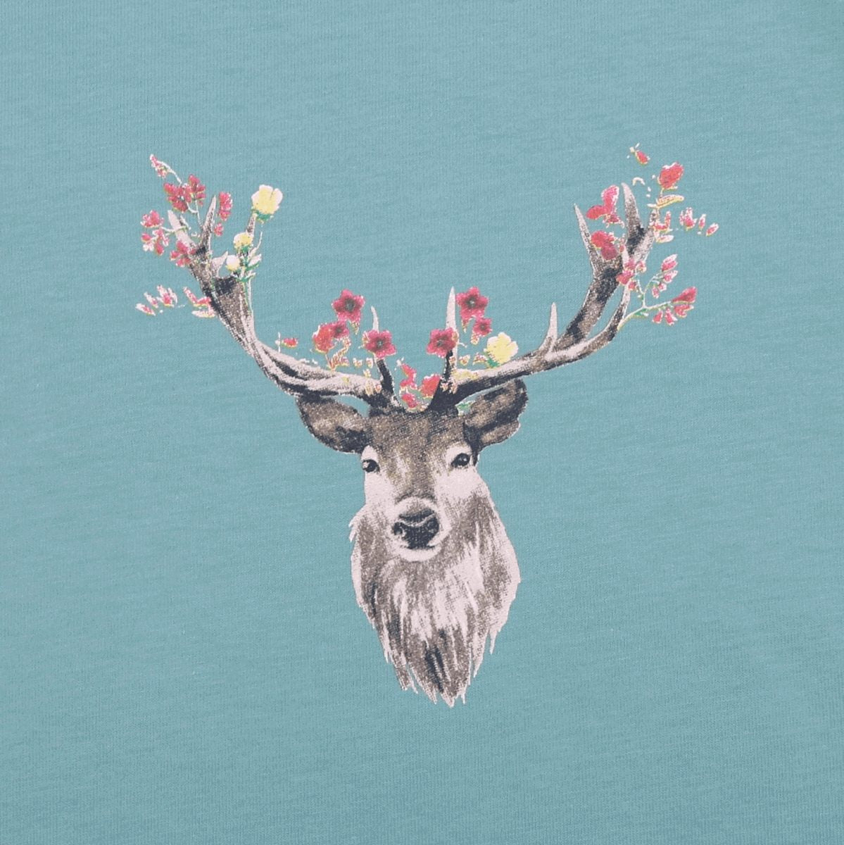 Türkisfarbenes Langarmshirt von Enfant Terrible aus super weicher und anschmiegsamer Bio Baumwolle mit Hirschprint.