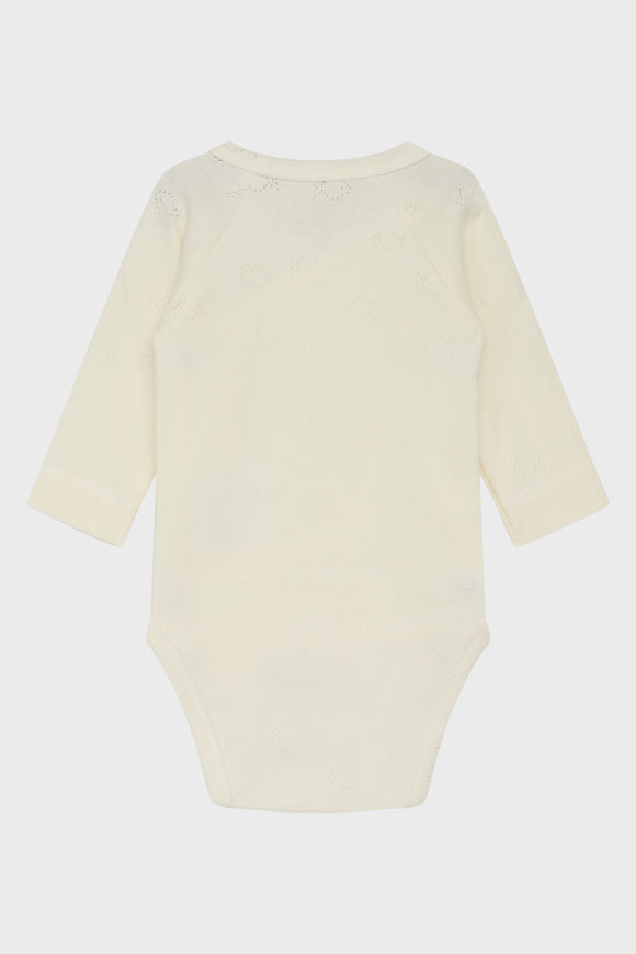 Hust & Claire - Baby Wickelbody Lochmuster natur