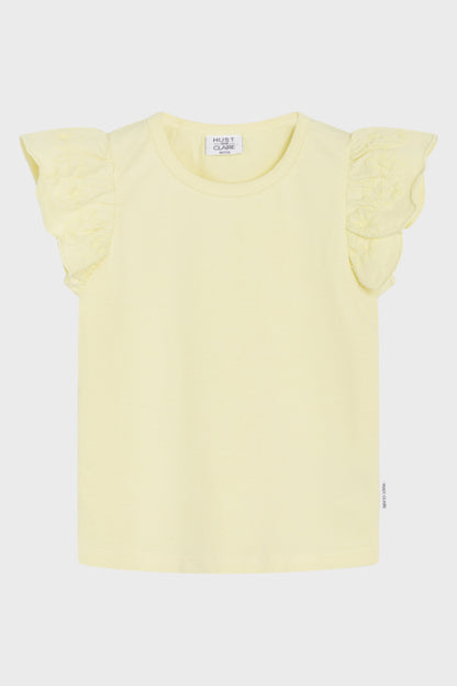 T-Shirt aus weicher Baumwolle mit gerüschten Ärmeln, verziert mit Blumenstickereien von Hust &amp;amp; Claire.