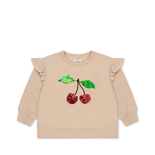 Entzuckendes Rüschensweatshirt aus 90 % Bio-Baumwolle und 10 % Polyester mit Wendepailletten von Konges Slojd.
