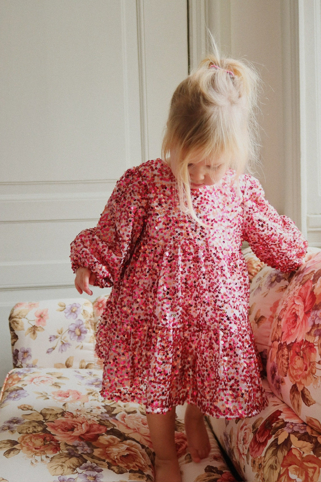 Konges Slojd - Kinder Kleid mit glitzernden Pailetten rosa aus Baumwolle