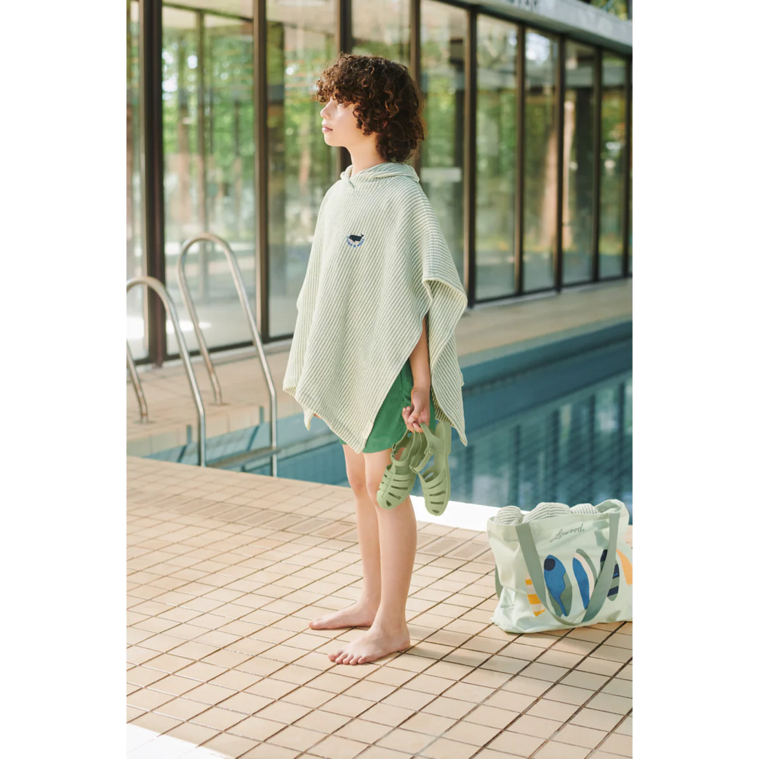Liewood - Kinder Badeponcho Streifen mint Baumwolle
