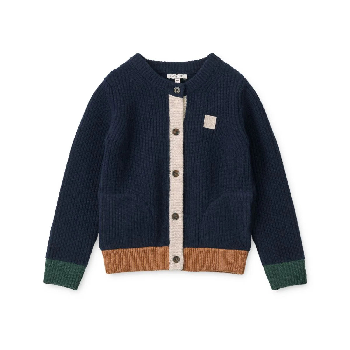 Strickjacke aus Wolle mit gestrickten Seitentaschen für Mädchen und Jungen von Liewood.
