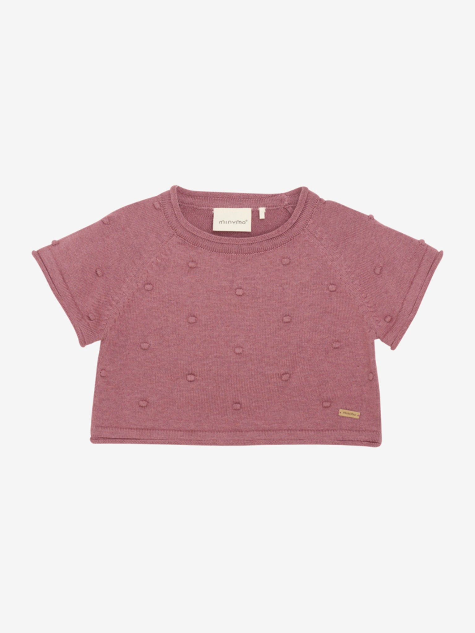 Schöner kurzärmliger Strickpullover von Minymo. Das Shirt ist aus einer Baumwollmischung gefertigt und hat feine Punktedetails.