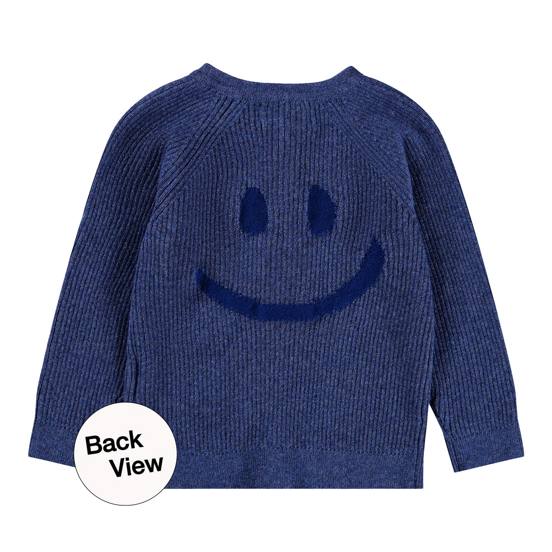 Molo - Strickjacke in blau für Babys - Smiley als Backprint