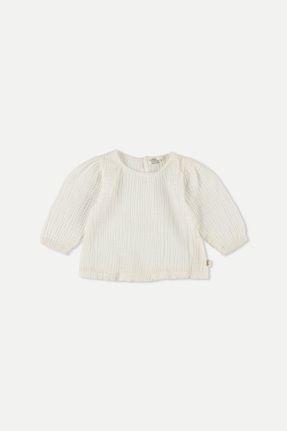 Bluse aus weicher Musselin mit langen Ärmel, Rundhalsausschnitt und geraffte Details vorne und an den Schultern.