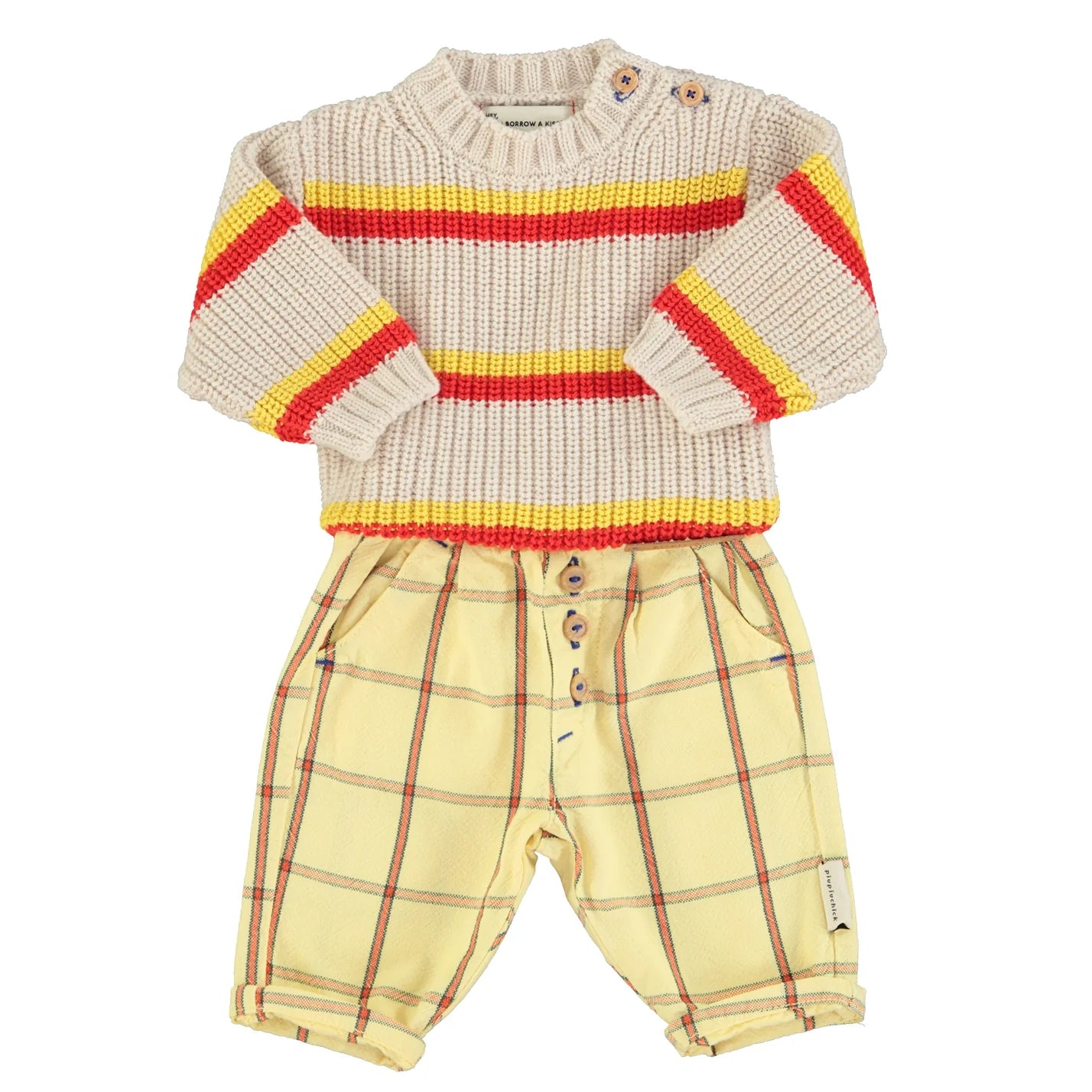 Piupiuchick - Baby Pullover Biobaumwolle natur gestreift