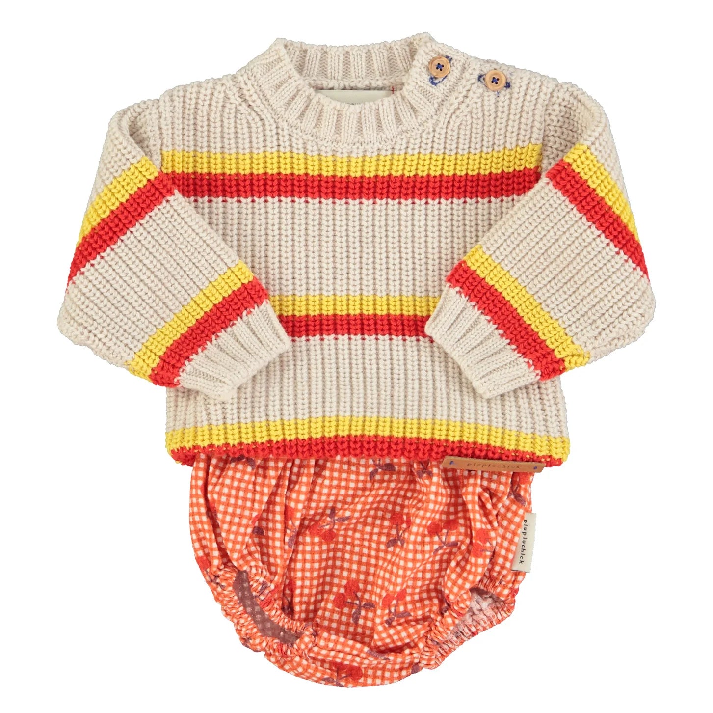 Piupiuchick - Baby Pullover Biobaumwolle natur gestreift