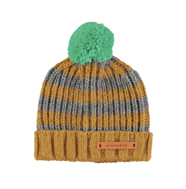 Piupiuchick - Kinder Strickmütze gelb grau mit Pompon
