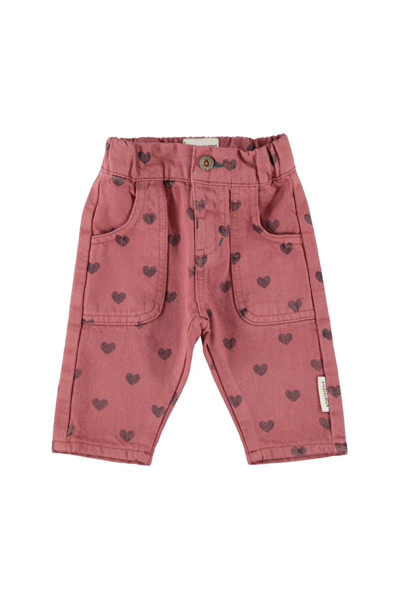 Piupiuchick - Baby Hose "pink w/ hearts" Baumwolle (Bio)