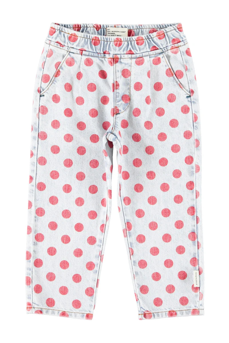 Piupiuchick - Kinder Hose denim "red dots" Baumwolle
