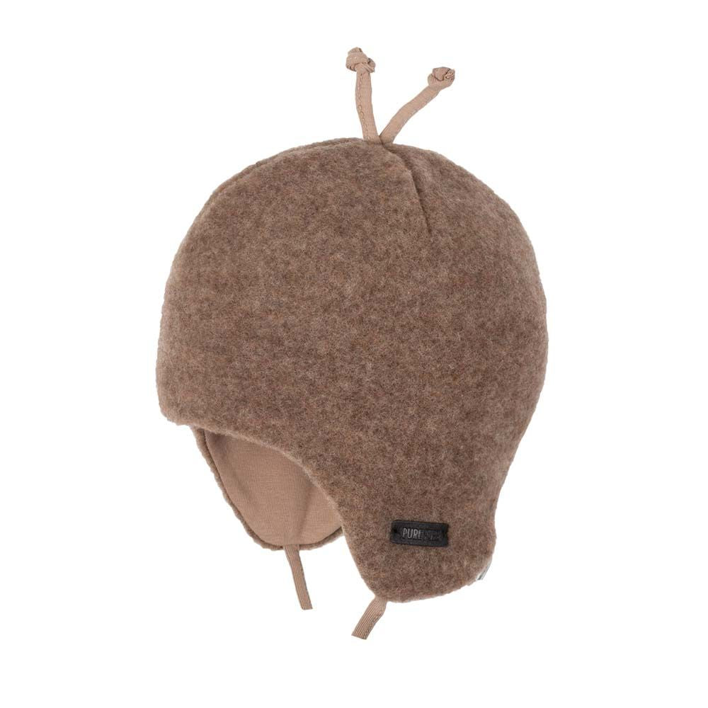 Klassische Mütze aus supersoftem Fleece in 100% Bio-Merinowolle, halb gefüttert mit geringeltem Baumwolljersey in 100% Bio-Baumwolle - GOTS zertifiziert.