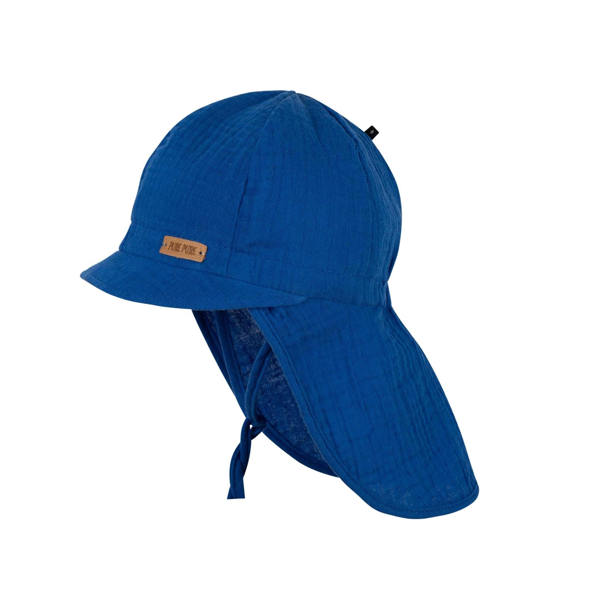 Pure Pure - Sonnenkappe UV-Schutz Musselin blau mit Nackenschutz