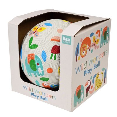 Ein aufblasbarer Ball in creme, bedruckt mit dem Wild Wonders - Design. Durchmesser: 12,5 cm .
