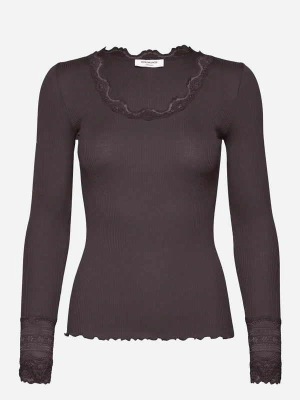Rosemunde - Langarmshirt mit Rundhals und Spitze an den Ärmeln für Frauen in braun