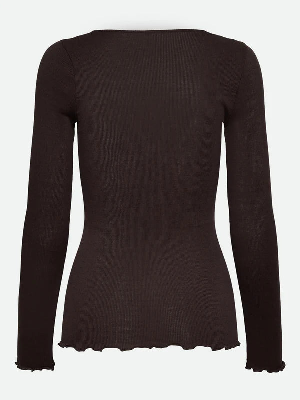 Rosemunde - Langarmshirt mit Spitze für Frauen in braun (hinten)