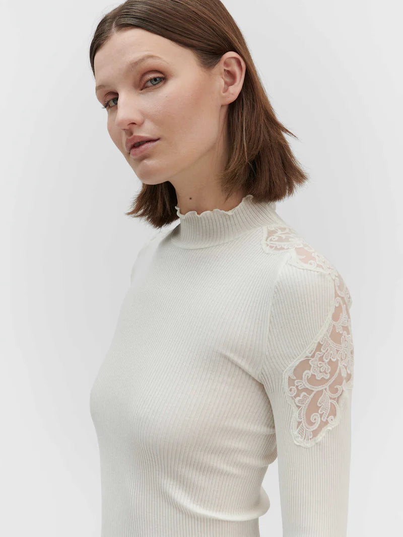 Rosemunde - Silk Shirt mit Spitze natur