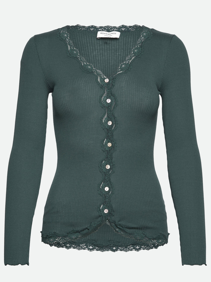 Rosemunde - Silk Cardigan mit Spitze dunkelgrün