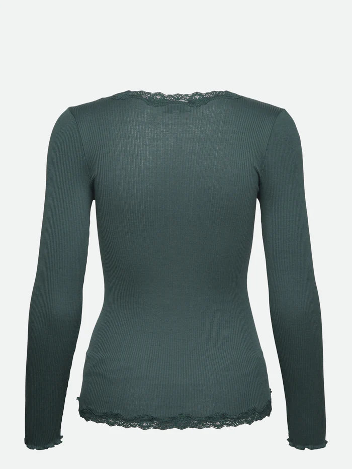 Rosemunde - Silk Cardigan mit Spitze dunkelgrün