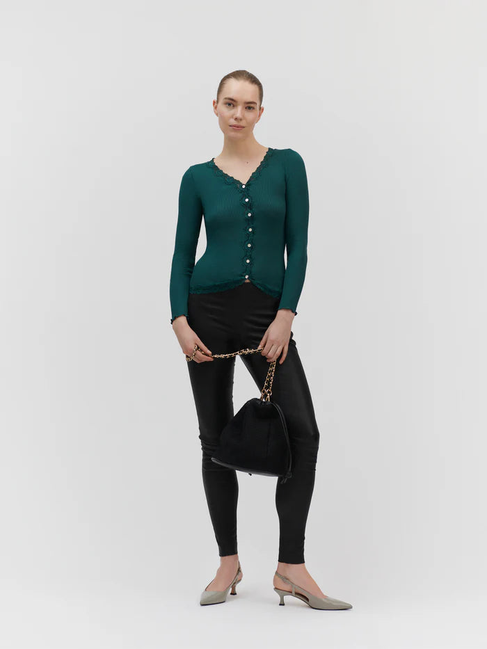 Rosemunde - Silk Cardigan mit Spitze dunkelgrün