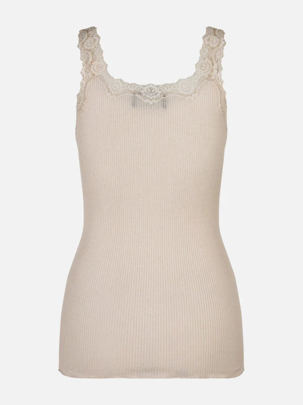 Rosemunde - Seidentop Spitze rippengestrickt beige