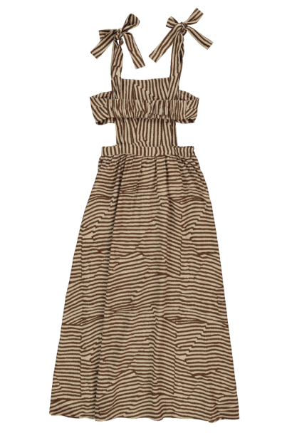 Sisters Department - Kleid lang beige braun gestreift