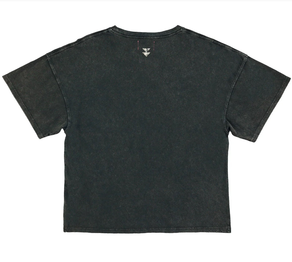 Sisters Department - T-Shirt mit Pizza-Print für Frauen (hinten) in schwarz