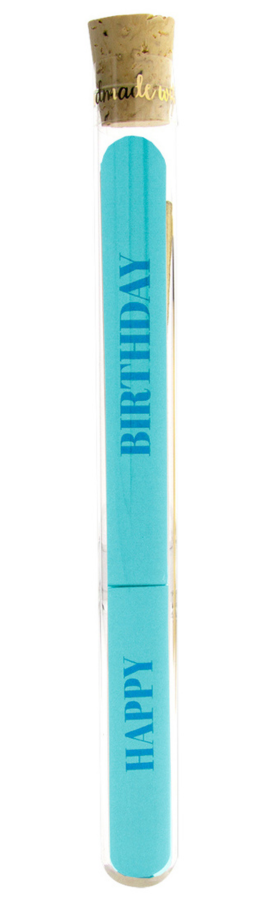 Wondercandle - Sparkling Message im Reagenzglas Happy Birthday blau