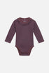 Baby Body Wolle/ Bambus plum mit Rüschenkragen, fair produziert von Hust and Claire