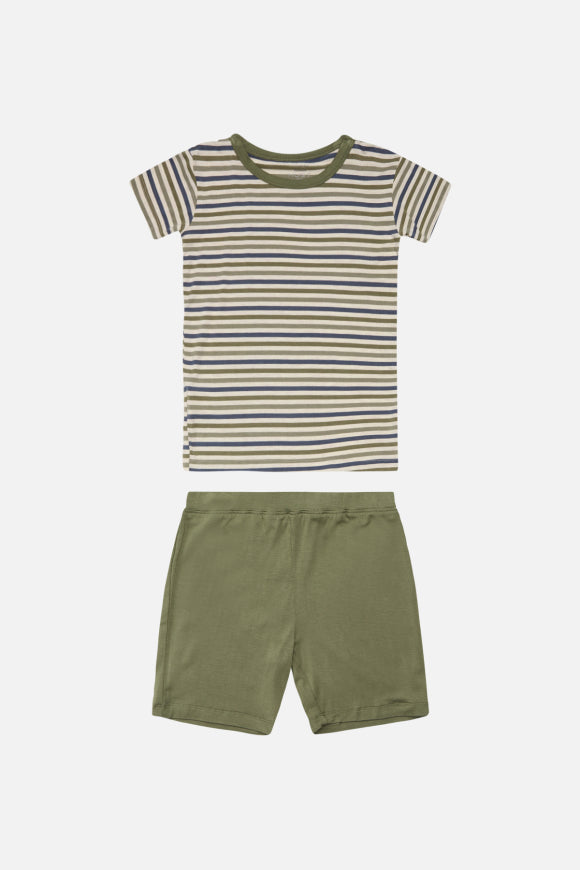 Hust & Claire - Kinder Schlafanzug kurzarm Streifen grün, kurze Hose aus Bambus