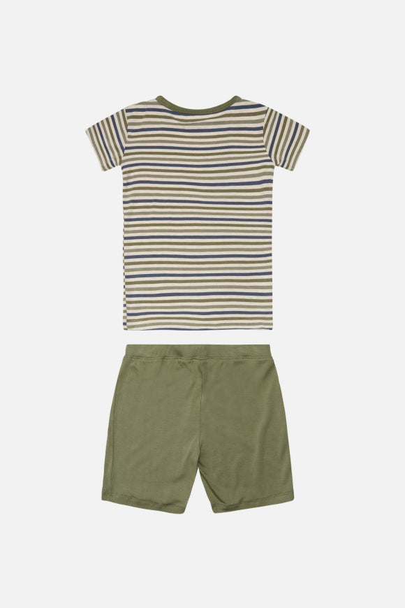 Hust & Claire - Kinder Schlafanzug kurzarm Streifen grün, kurze Hose aus Bambus