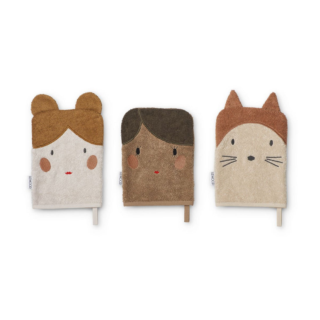 Waschhandschuhe 3-er Set Doll sandy mix, waschlappen Puppengesichter. fair produziert von Liewood aus Biobaumwolle