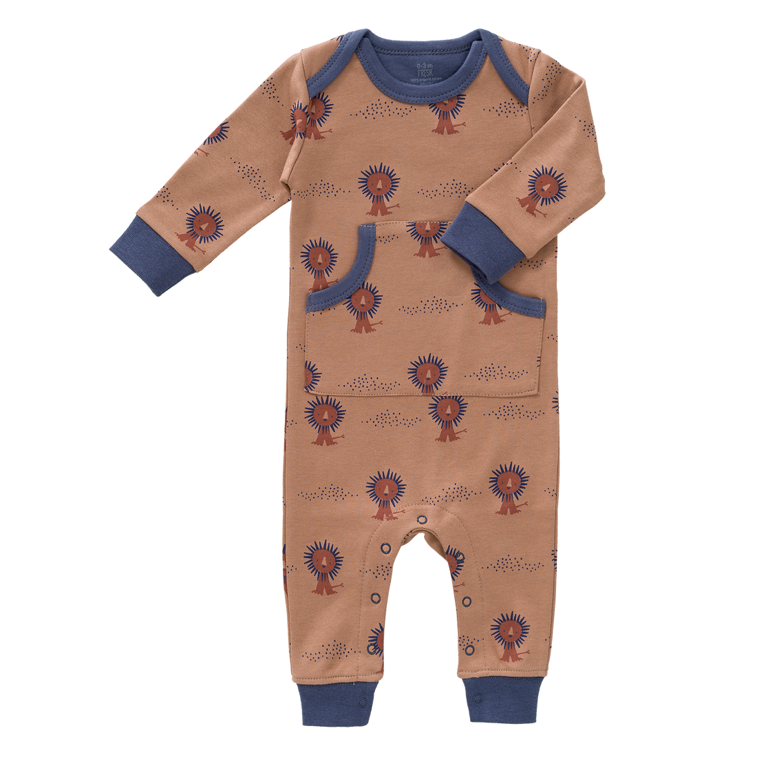 Babystrampler mit Löwenprint aus Biobaumwolle ohne Füße, fair produziert von Frersk