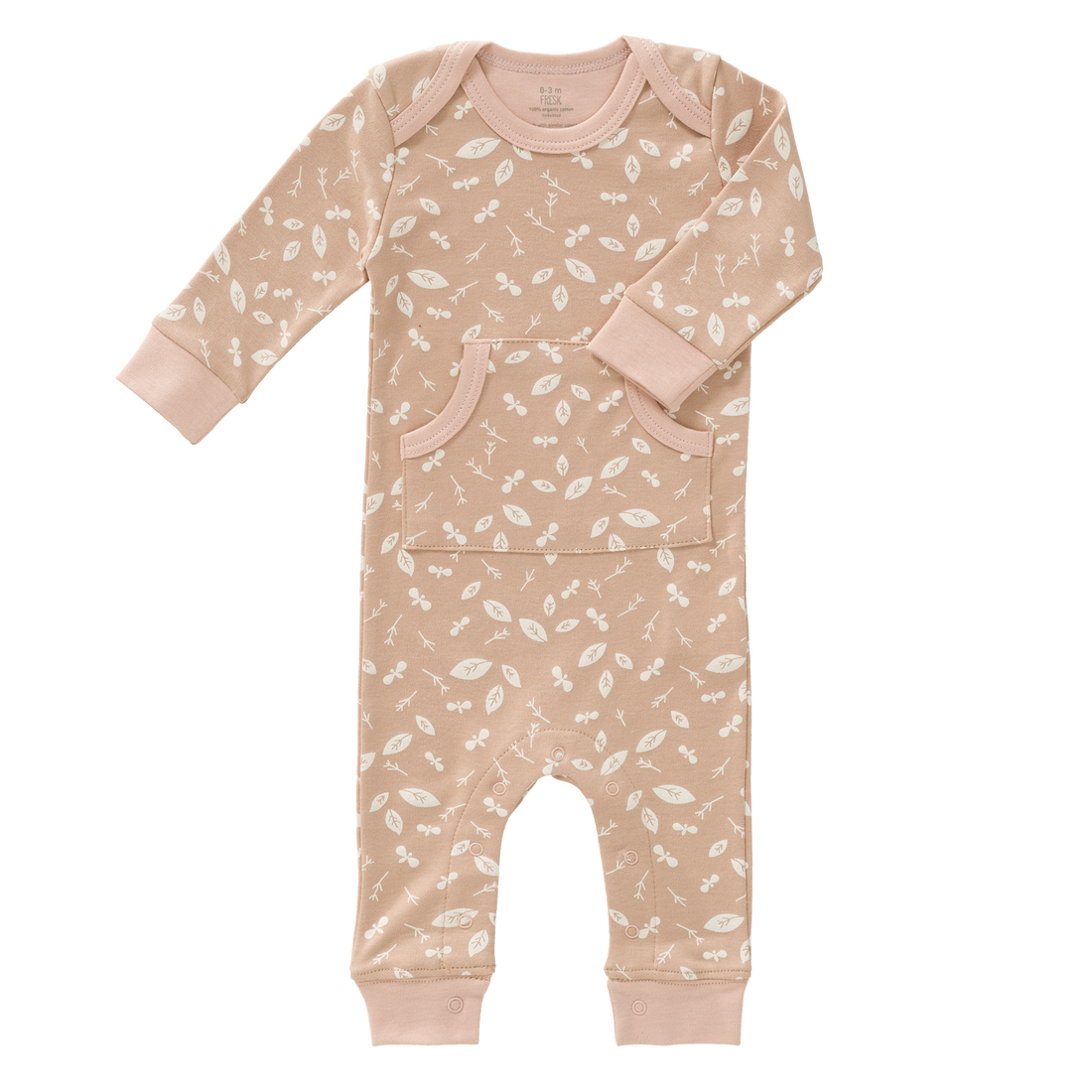 Baby Strampler von Fresk aus Biobaumwolle in rosa mit Print Blätter und Vögel