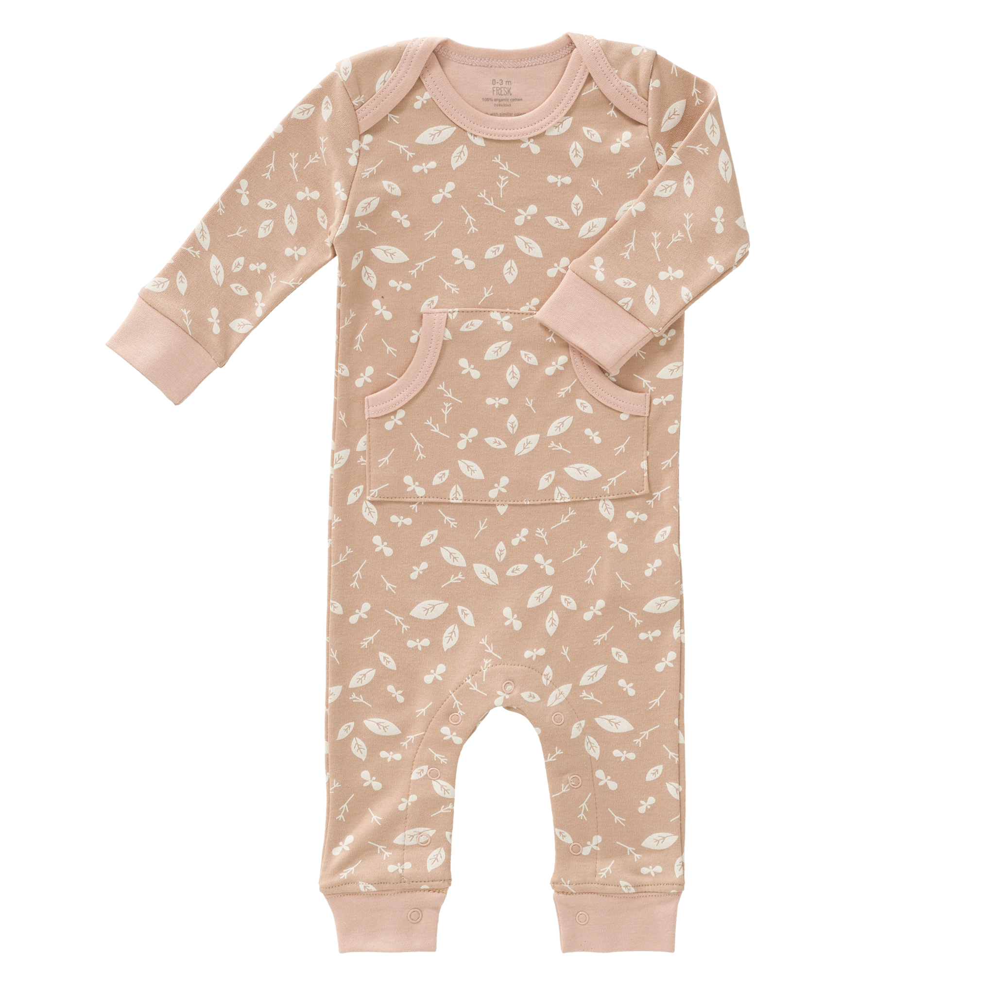 Baby Strampler von Fresk aus Biobaumwolle in rosa mit Print Blätter und Vögel