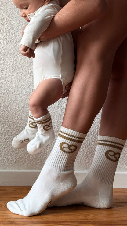 AURYN -  Brezen- Socken weiss/ braun - Partnerlooksocken MINI &amp; ME