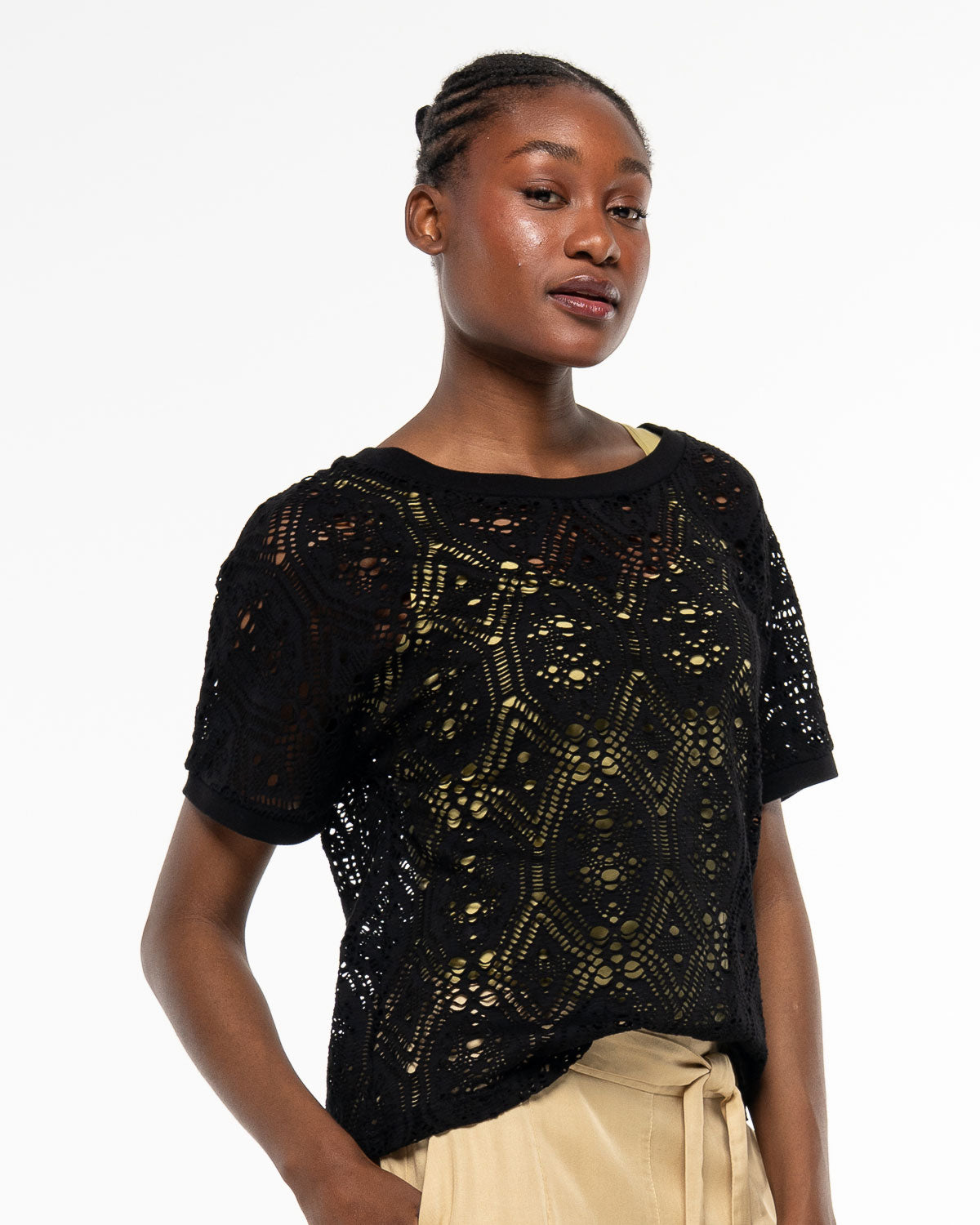 Alma &amp; Lovis - Damen Spitzenshirt aus Bio-Baumwolle schwarz