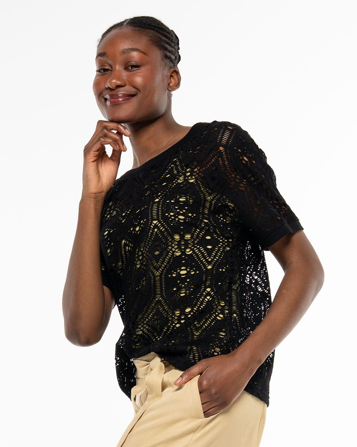 Alma &amp; Lovis - Damen Spitzenshirt aus Bio-Baumwolle schwarz