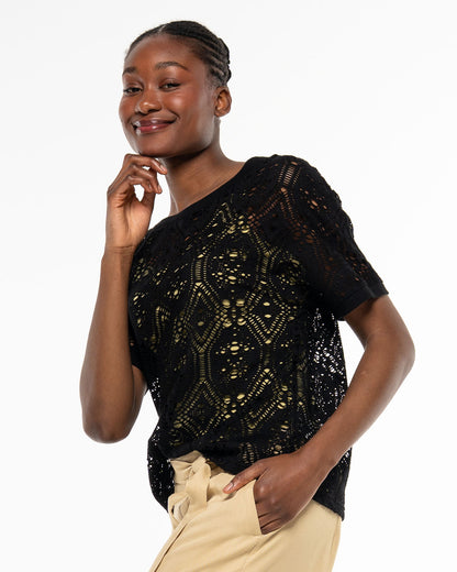 Alma &amp; Lovis - Damen Spitzenshirt aus Bio-Baumwolle schwarz