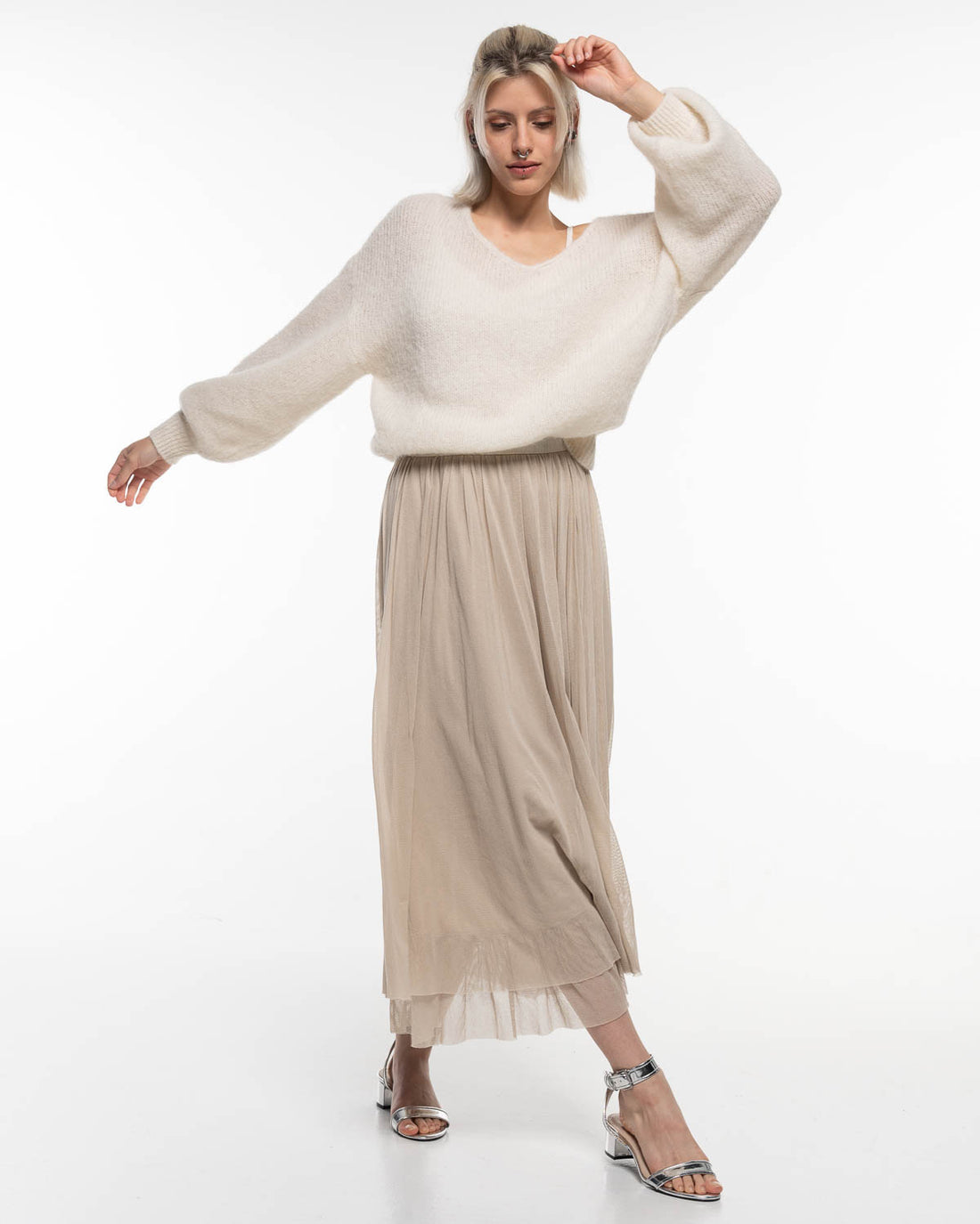 Alma &amp; Lovis - Alpaka Pullover mit V-Ausschnitt creme