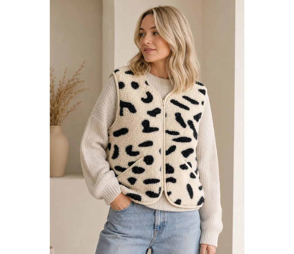 Alwero - Kuschelige Damen Wollweste POS Gepard