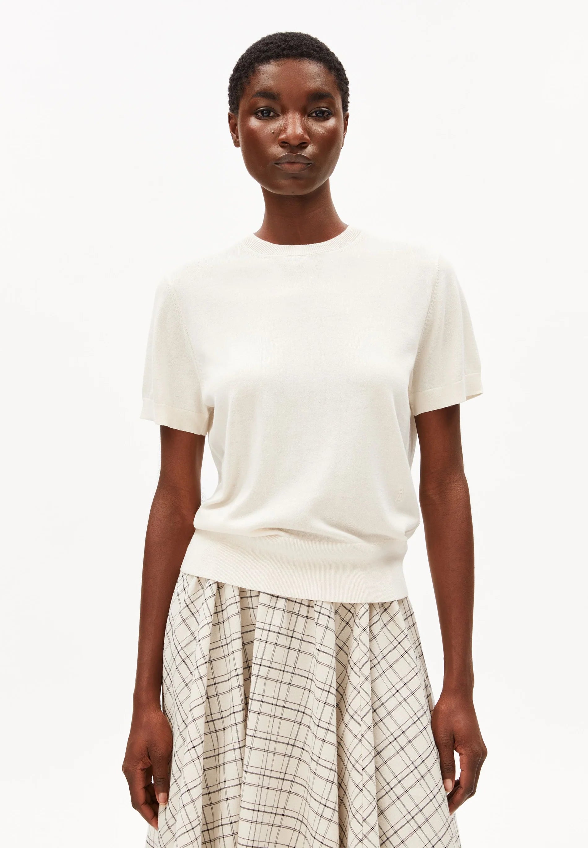 Armedangels - Damen kurzärmliger Feinstrickpullover weiß