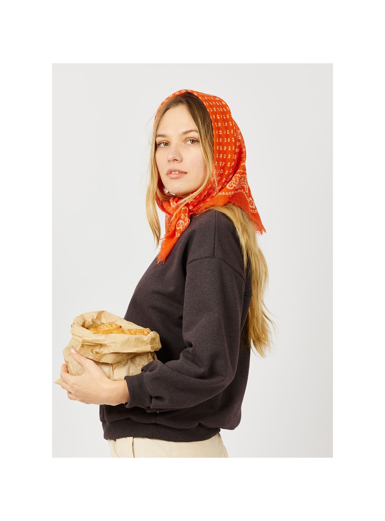 Arsène et les Pipelettes - Damen Bandana Wolle Paisley-Muster orange