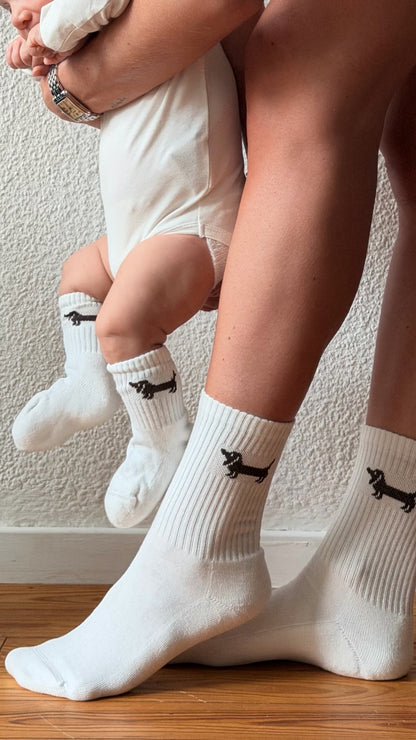 AURYN -  Dackel - Socken weiß - Partnerlooksocken MINI &amp; ME