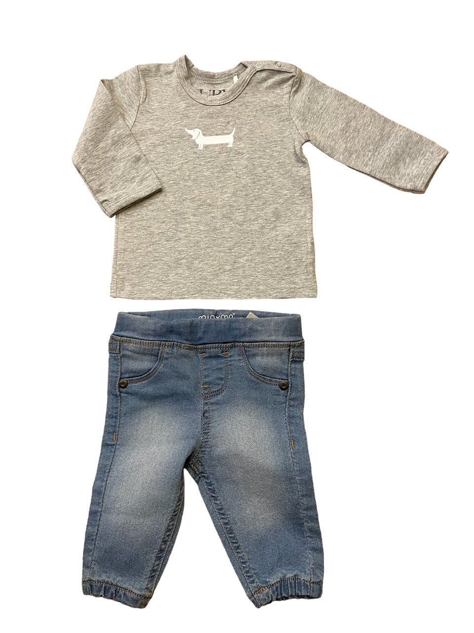 Auryn - Baby Shirt grau Biobaumwolle mit Dackel weiss