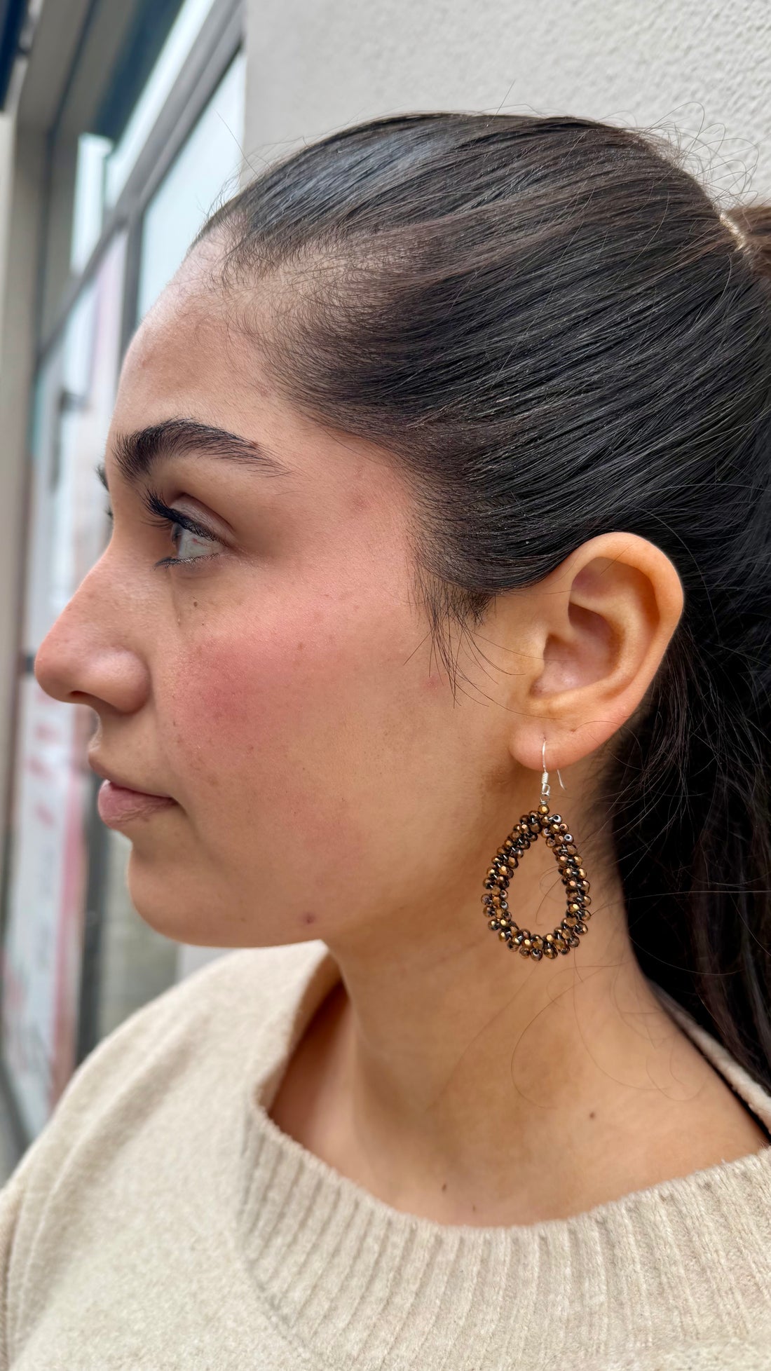 AURYN - braun/ silber handgefertigte Ohrringe oval