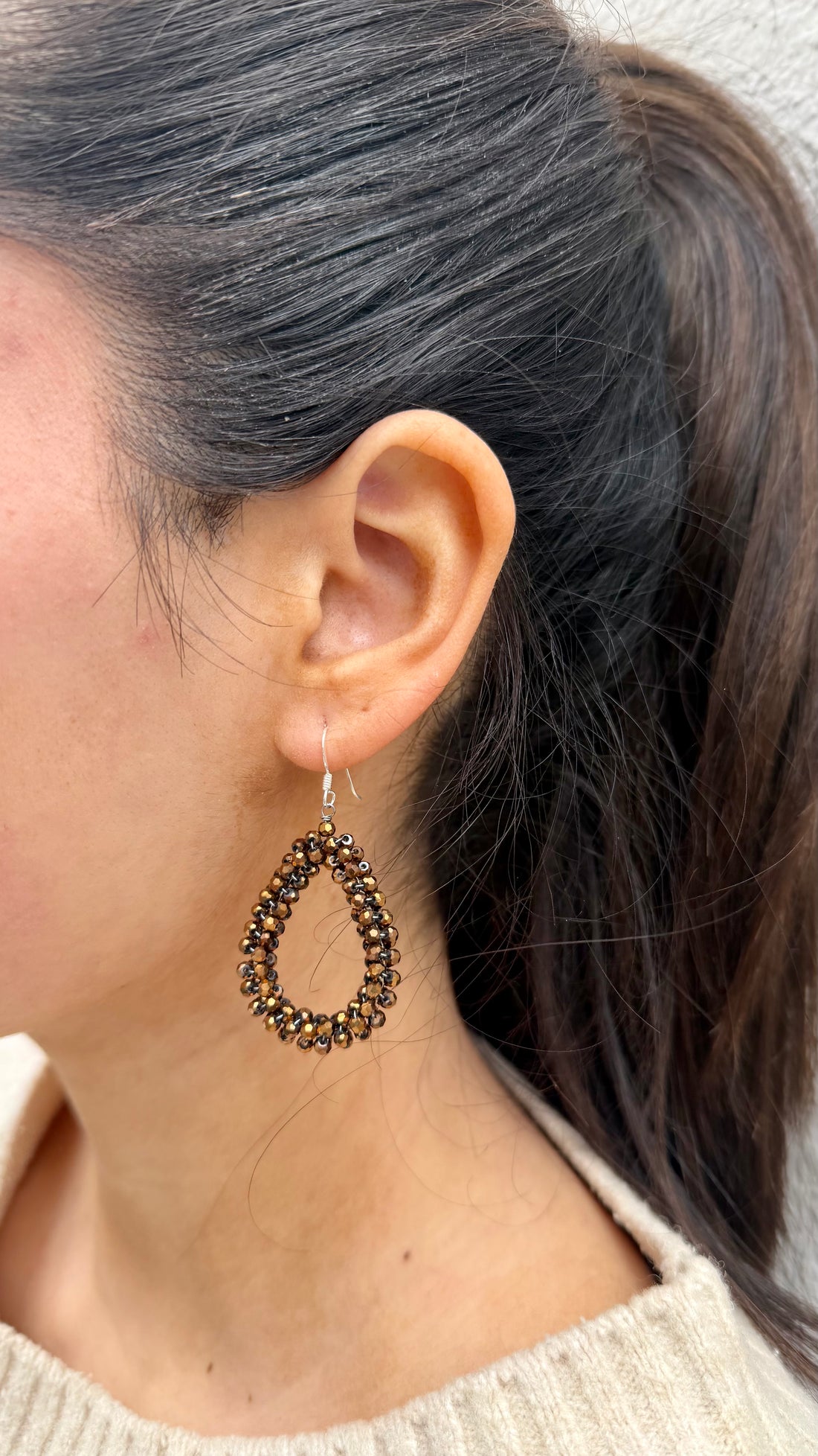 AURYN - braun/ silber handgefertigte Ohrringe oval