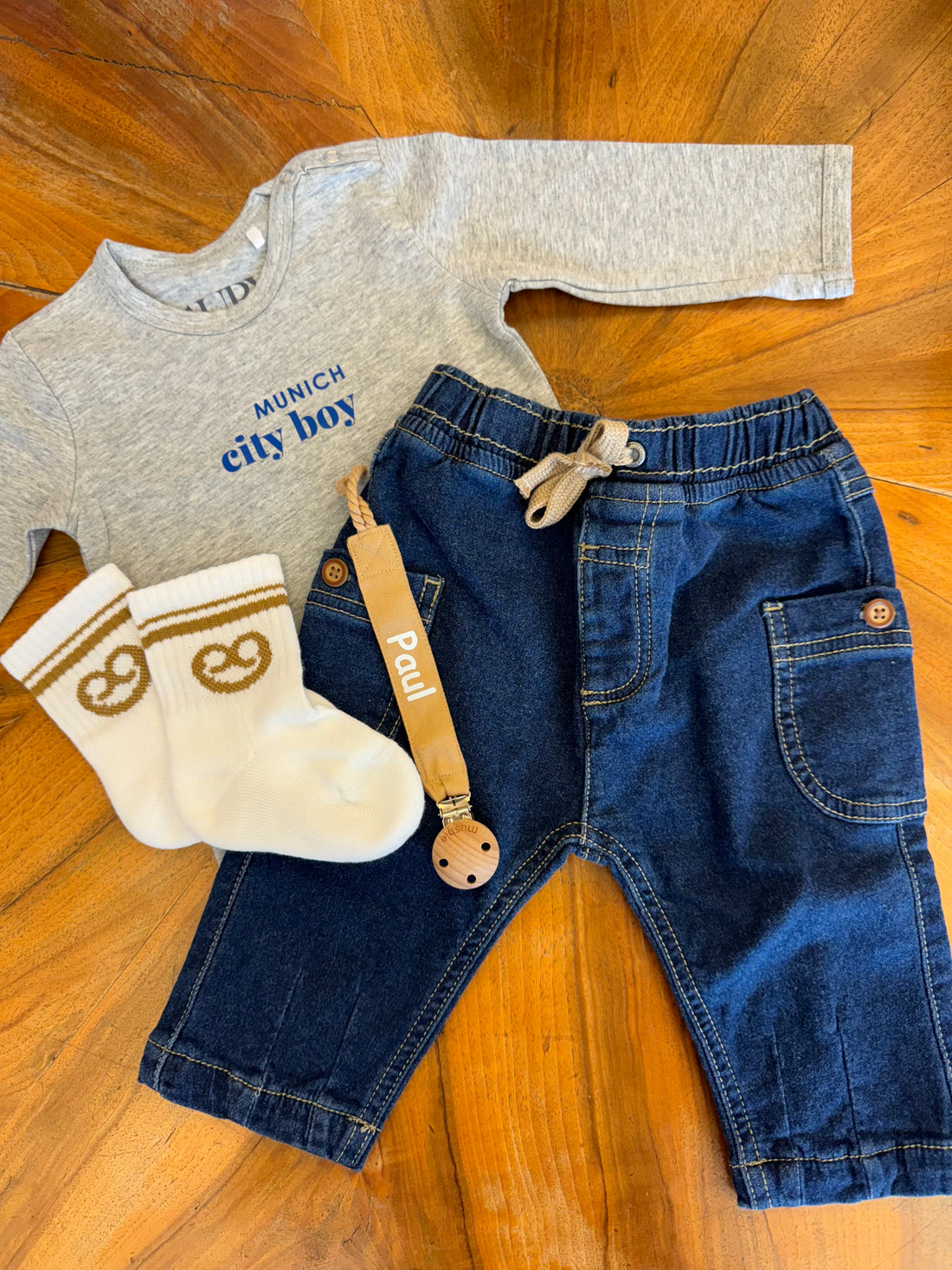 AURYN -  Brezen- Socken weiss/ braun - Partnerlooksocken MINI & ME