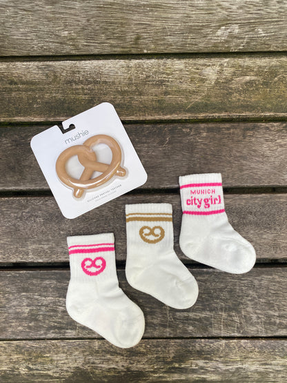 AURYN -  Brezen- Socken weiss/ braun - Partnerlooksocken MINI &amp; ME