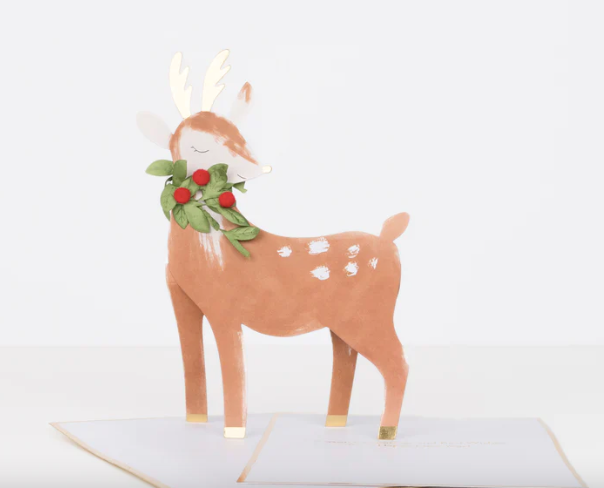 Warum eine einfache Weihnachtskarte senden, wenn Sie mit einer Stand-up-Karte mit fabelhaften Verzierungen zusätzliche Freude bereiten können? Dieses charmante 3D-Renmaus ist eine wunderbare Weihnachtsdekoration.